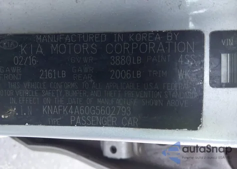 2016 Kia Forte Lx из США, поврежденный, VIN KNAFK4A60G5602793